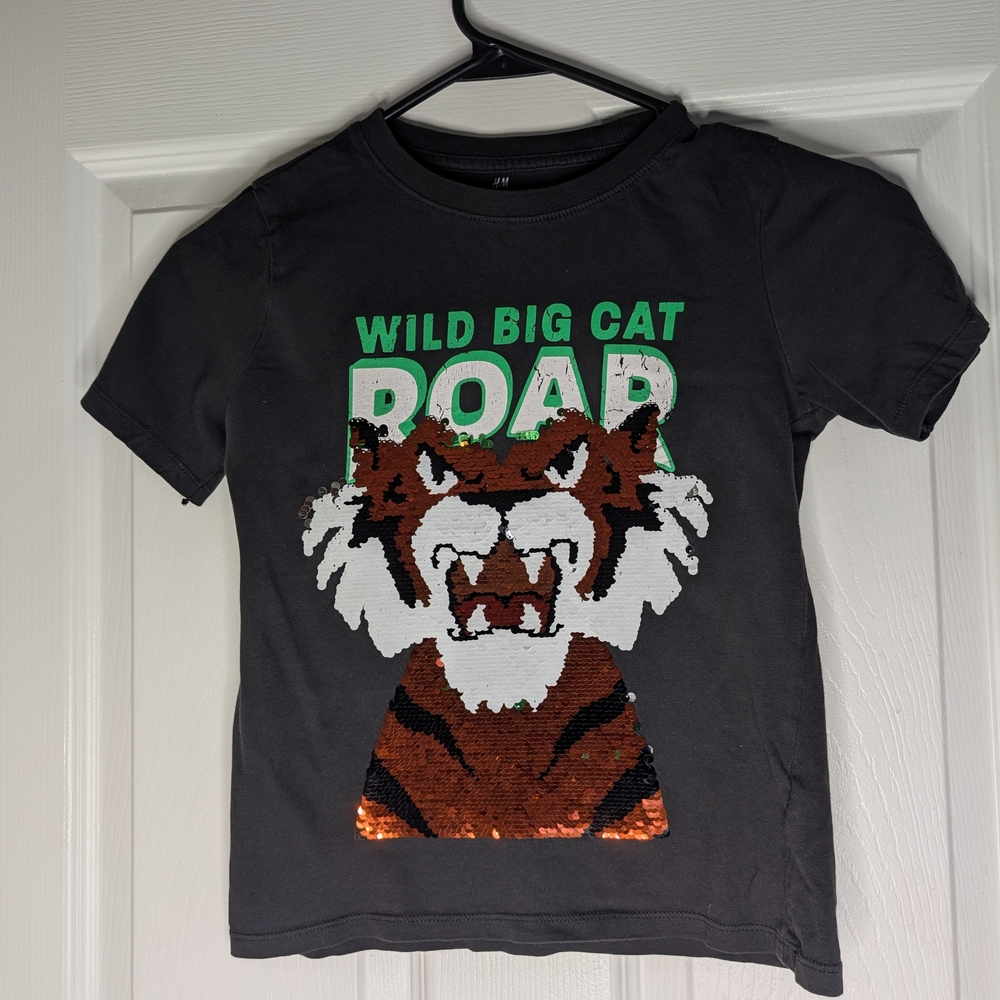 H&M Kids Black T-Shirt with Wild Cat Design